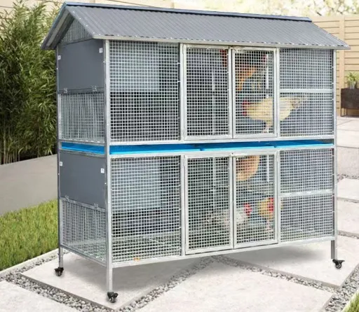 Sturdy Rust-Proof Chicken Coop (Brake Casters) – Spacious Villa, Egg Area & Stainless Trough