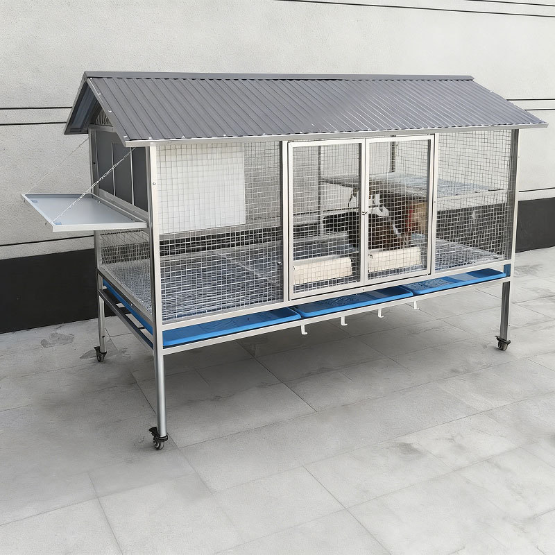Sturdy Rust-Proof Chicken Coop - Brake Casters - Spacious Villa, Egg Area & Stainless Trough