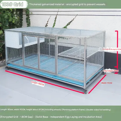 Sturdy Rust-Proof Chicken Coop (Brake Casters) – Spacious Villa, Egg Area & Stainless Trough