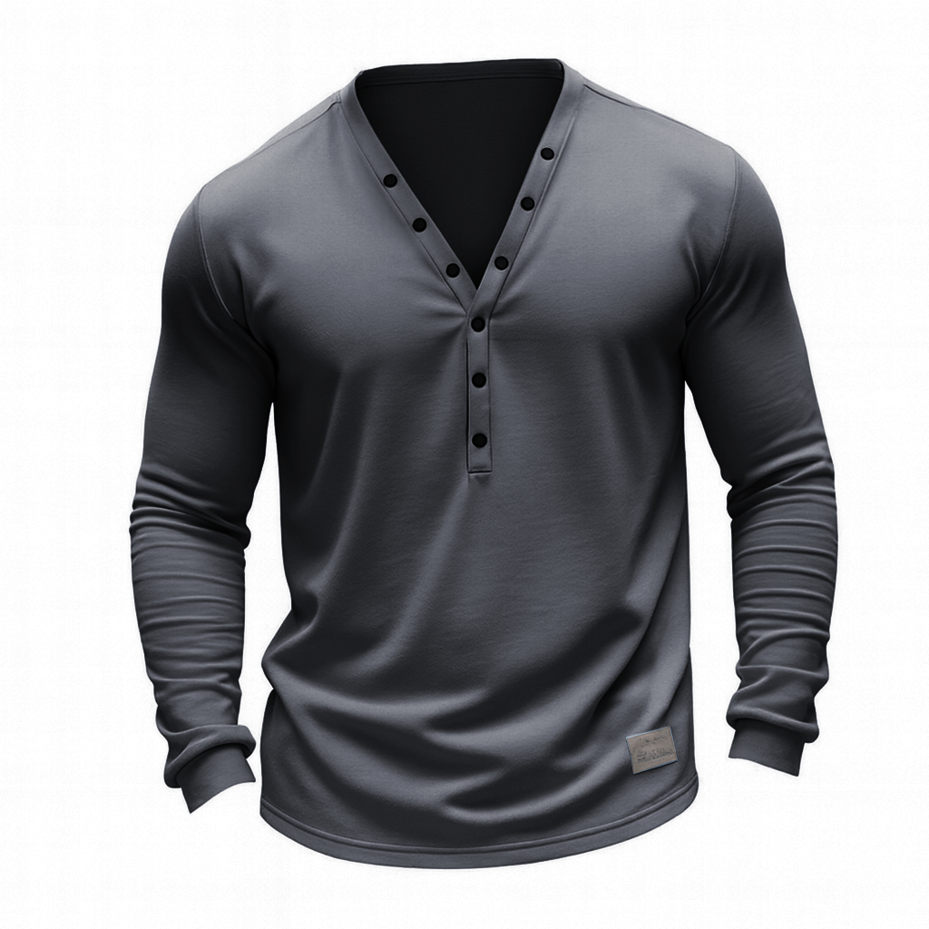 Stylish Henley Neck Long Sleeve Shirt For Men - Perfect For Casual And Semi-Formal Occasions-Unitsen