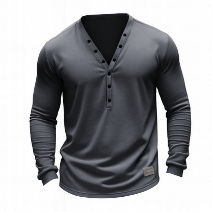 Stylish Henley Neck Long Sleeve Shirt For Men - Perfect For Casual And Semi-Formal Occasions-Unitsen