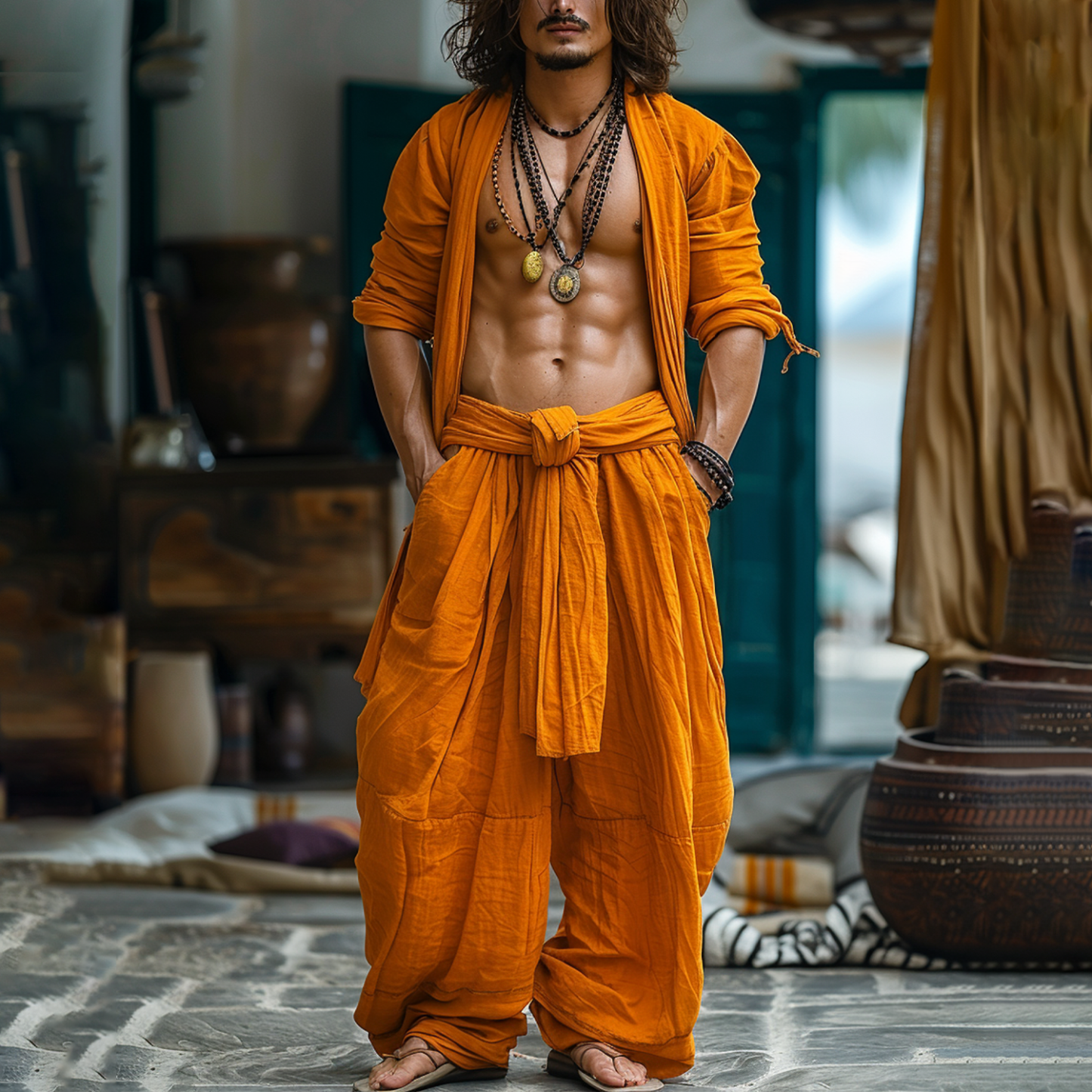 Men's Beach Linen Long Sleeve Shirt-Unitsen