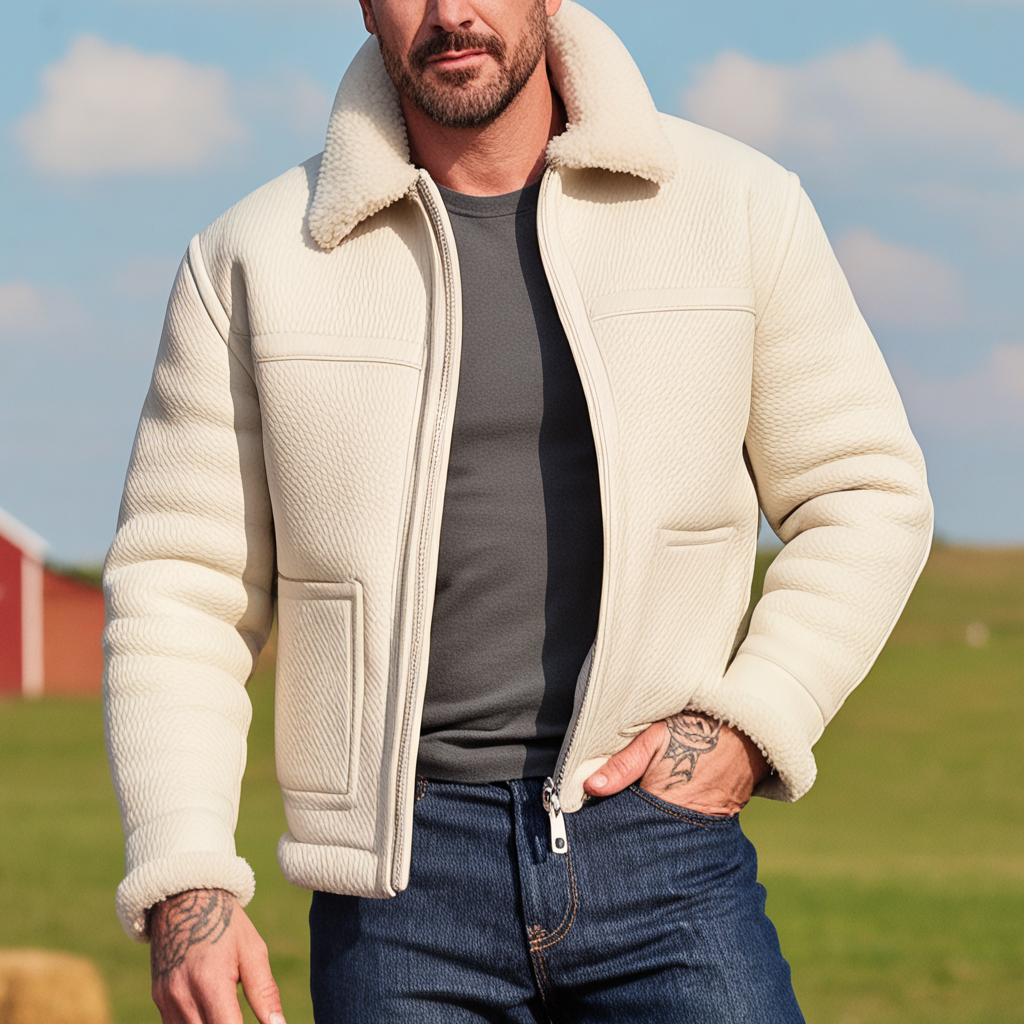 Men's Cream Sherpa Jacket For Casual Outdoor Style-Unitsen