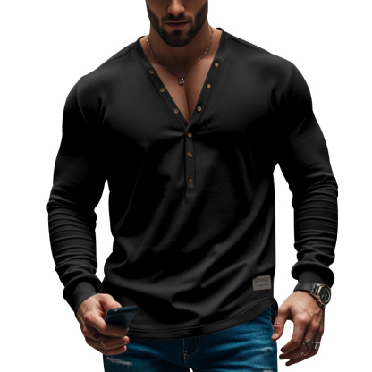Stylish Henley Neck Long Sleeve Shirt For Men - Perfect For Casual And Semi-Formal Occasions-Unitsen
