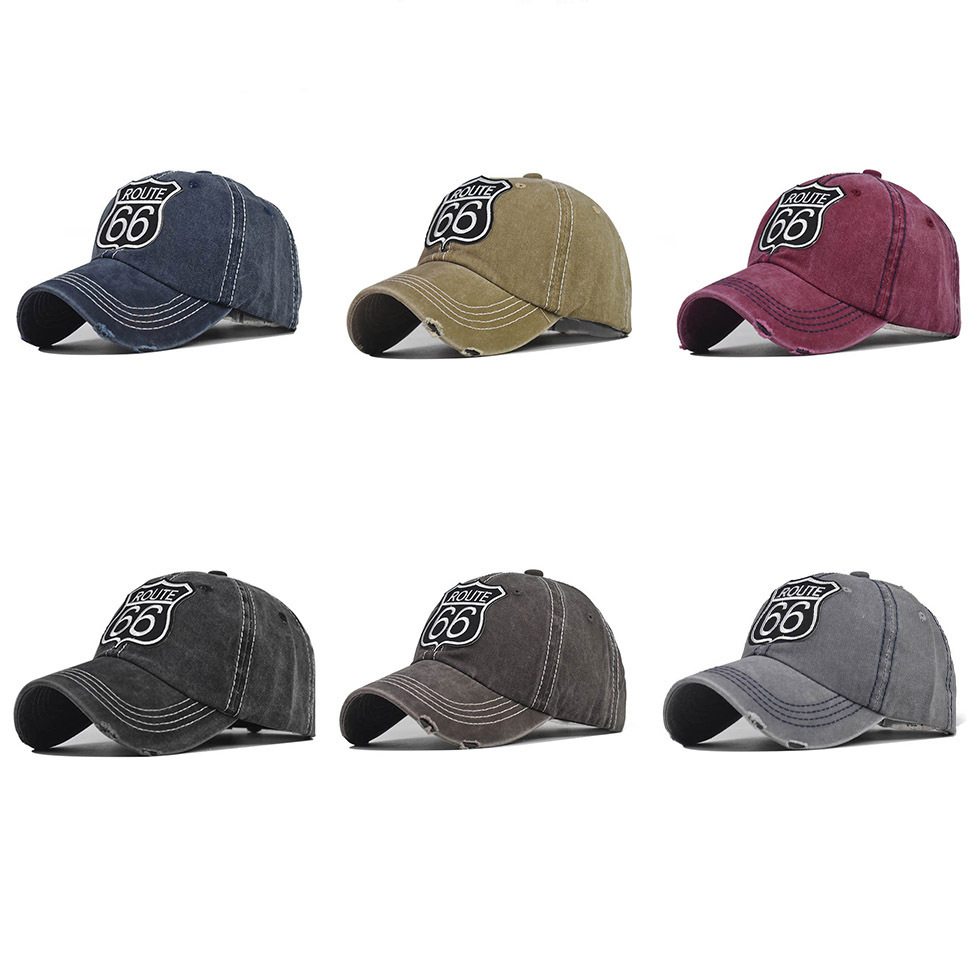Route 66 Letter Embroidered Washed Baseball Cap-Unitsen