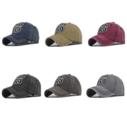 Route 66 Letter Embroidered Washed Baseball Cap-Unitsen