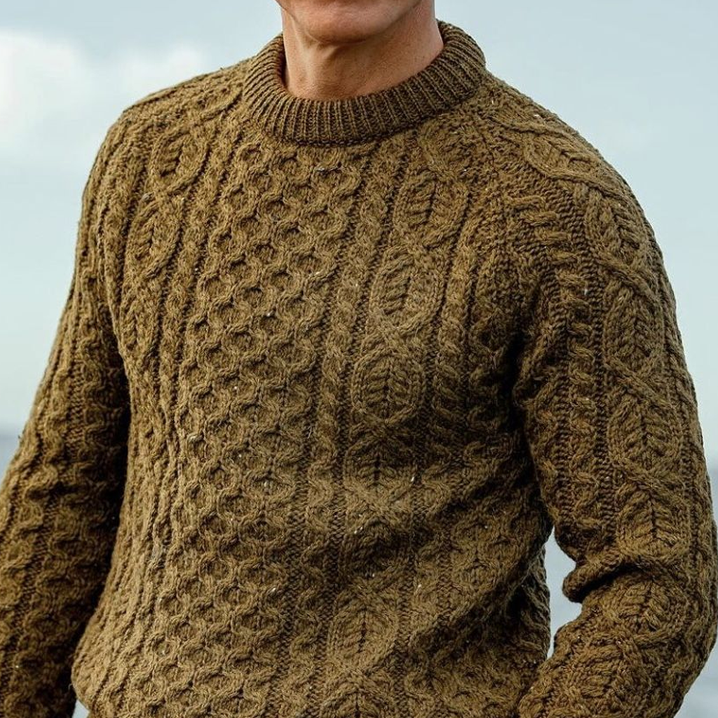 Men's Olive Green Cable Knit Sweater For Casual Wear-Unitsen