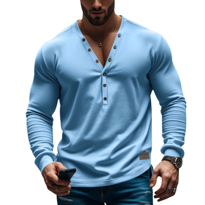 Stylish Henley Neck Long Sleeve Shirt For Men - Perfect For Casual And Semi-Formal Occasions-Unitsen