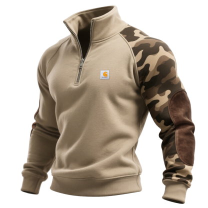 Carhartt Men's Retro Camouflage Contrast Color Half Zip Stand Collar Sweatshirt-Unitsen