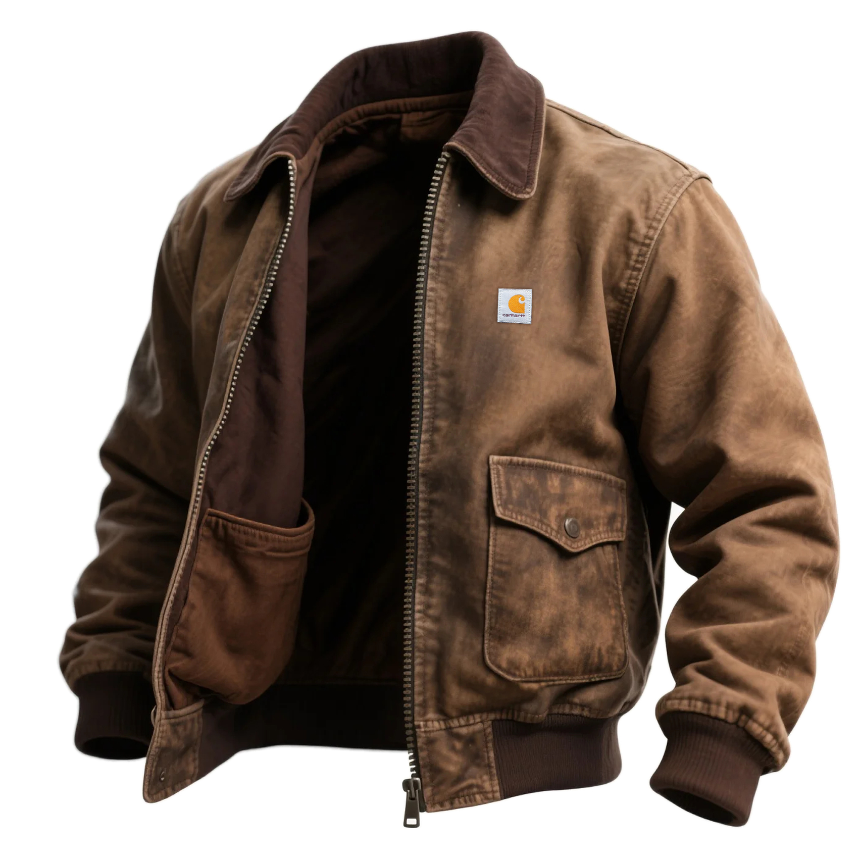 Vintage Washed Workwear Lapel Zipper Cardigan Jacket-Unitsen