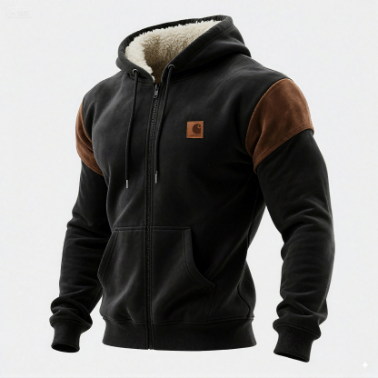 Outdoor Men's Casual Contrast Color Stitching Zipper Cardigan Hooded Sweatshirt Retro Western Sweatshirt Jacket-Unitsen