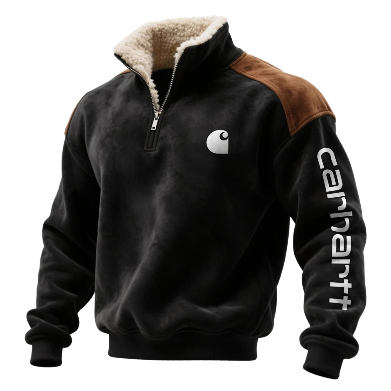 Men's Retro Western Style Contrast Color Suede 1/4 Zip Stand Collar Sweatshirt-Unitsen