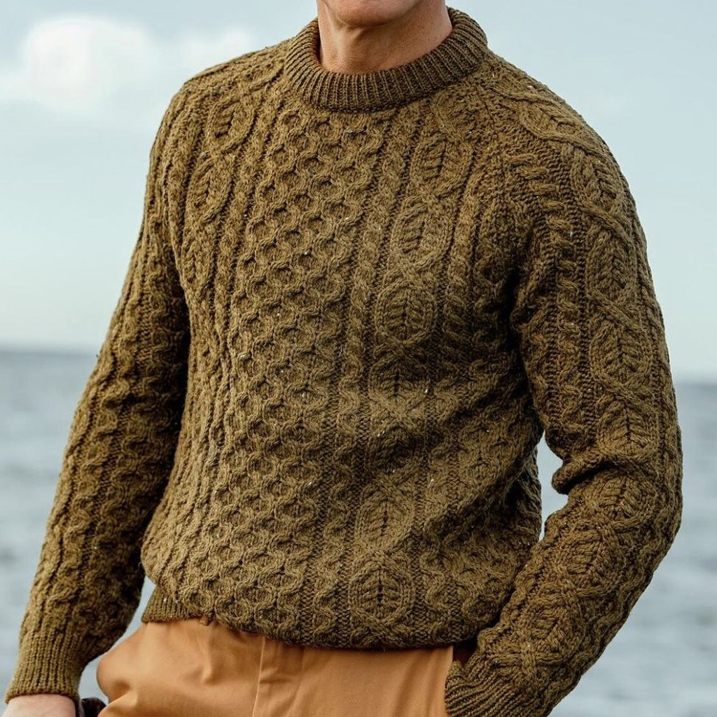 Men's Olive Green Cable Knit Sweater For Casual Wear-Unitsen