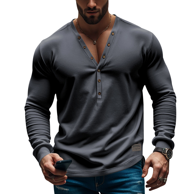 Stylish Henley Neck Long Sleeve Shirt For Men - Perfect For Casual And Semi-Formal Occasions-Unitsen