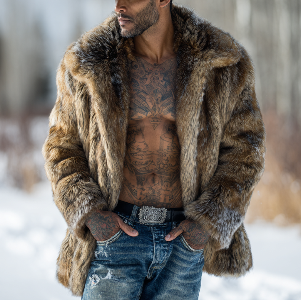 Stylish Faux Wolf Fur Coat-Unitsen