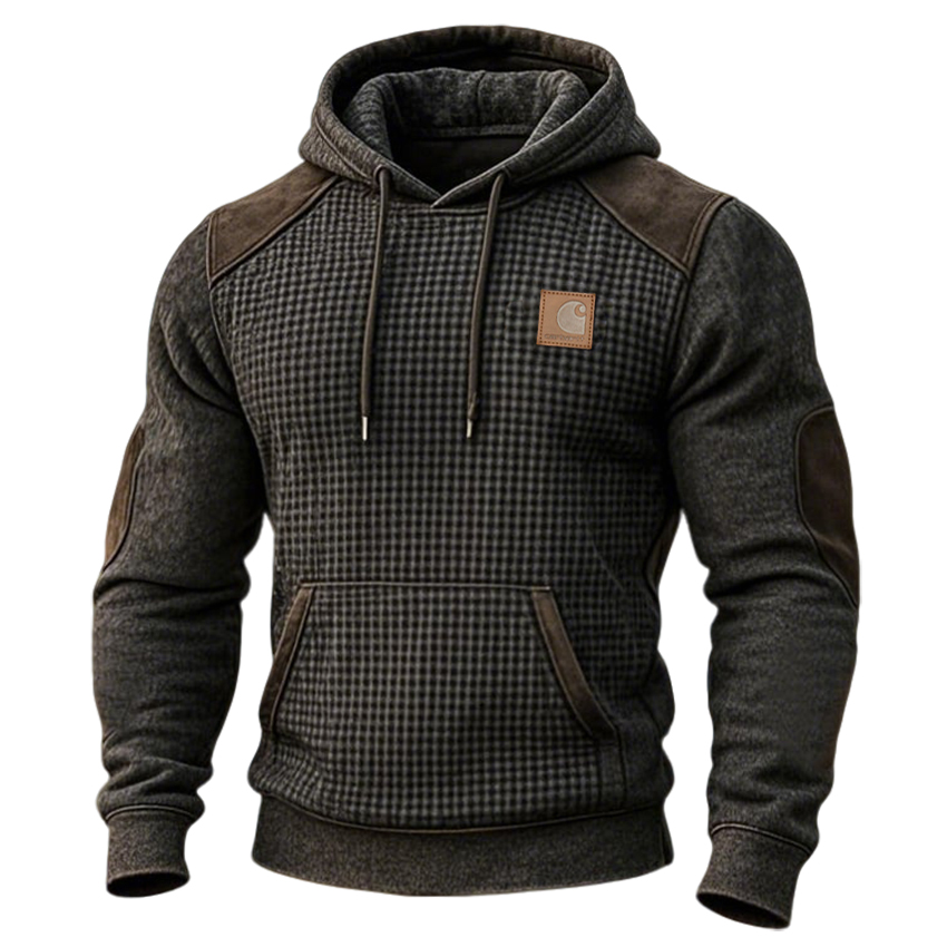 Men's Vintage Western Waffle Panel Hoodie-Unitsen