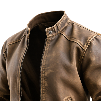 Men's Outdoor Suede Vintage Brown Leather Jacket With Zipper Closure-Unitsen