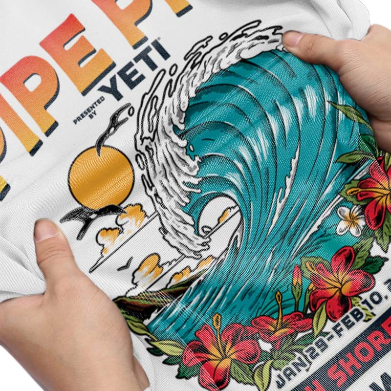 Oversized Men's Retro Surf 2024 Pipe Pro Print T-Shirt-Unitsen