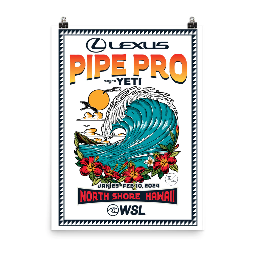 Oversized Men's Retro Surf 2024 Pipe Pro Print T-Shirt-Unitsen