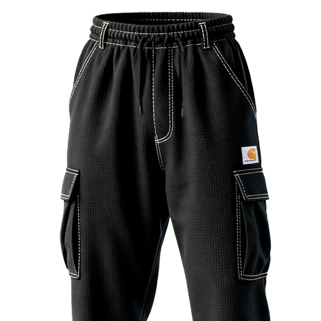 Men's Black Cargo Work Pants With Elastic Waist-Unitsen