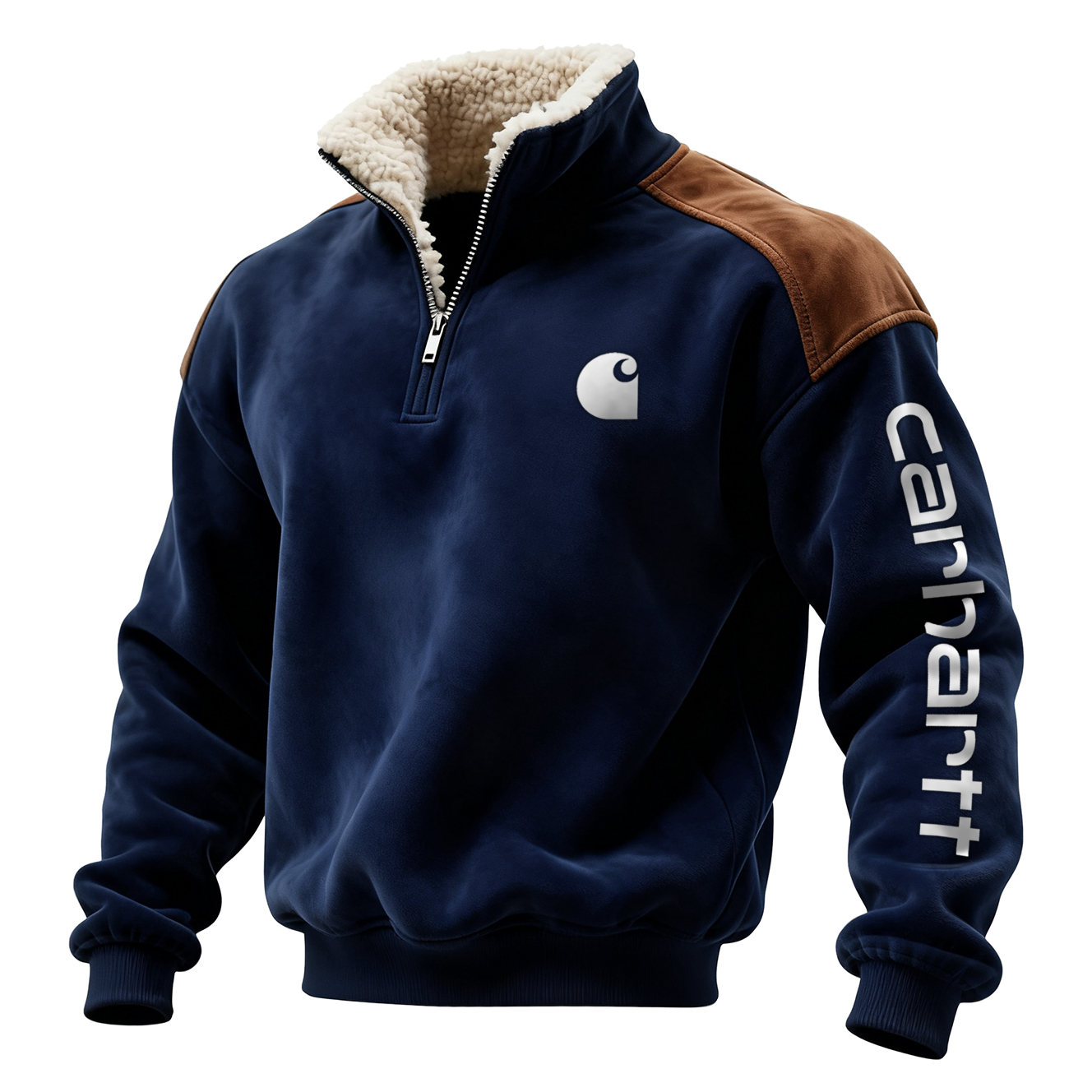 Men's Retro Western Style Contrast Color Suede 1/4 Zip Stand Collar Sweatshirt-Unitsen