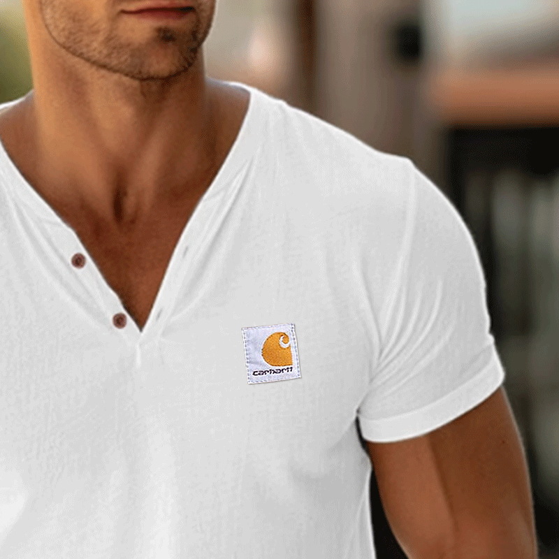 Carhartt Stylish V-Neck Henley T-Shirt For Men - Perfect For Casual Summer Outfits-Unitsen