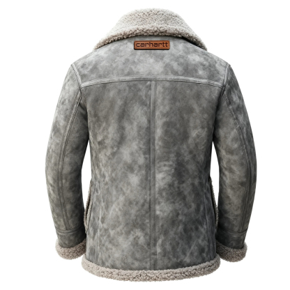 Men's Retro Style Suede Lapel Jacket Lambswool Lined Thickened Top-Unitsen