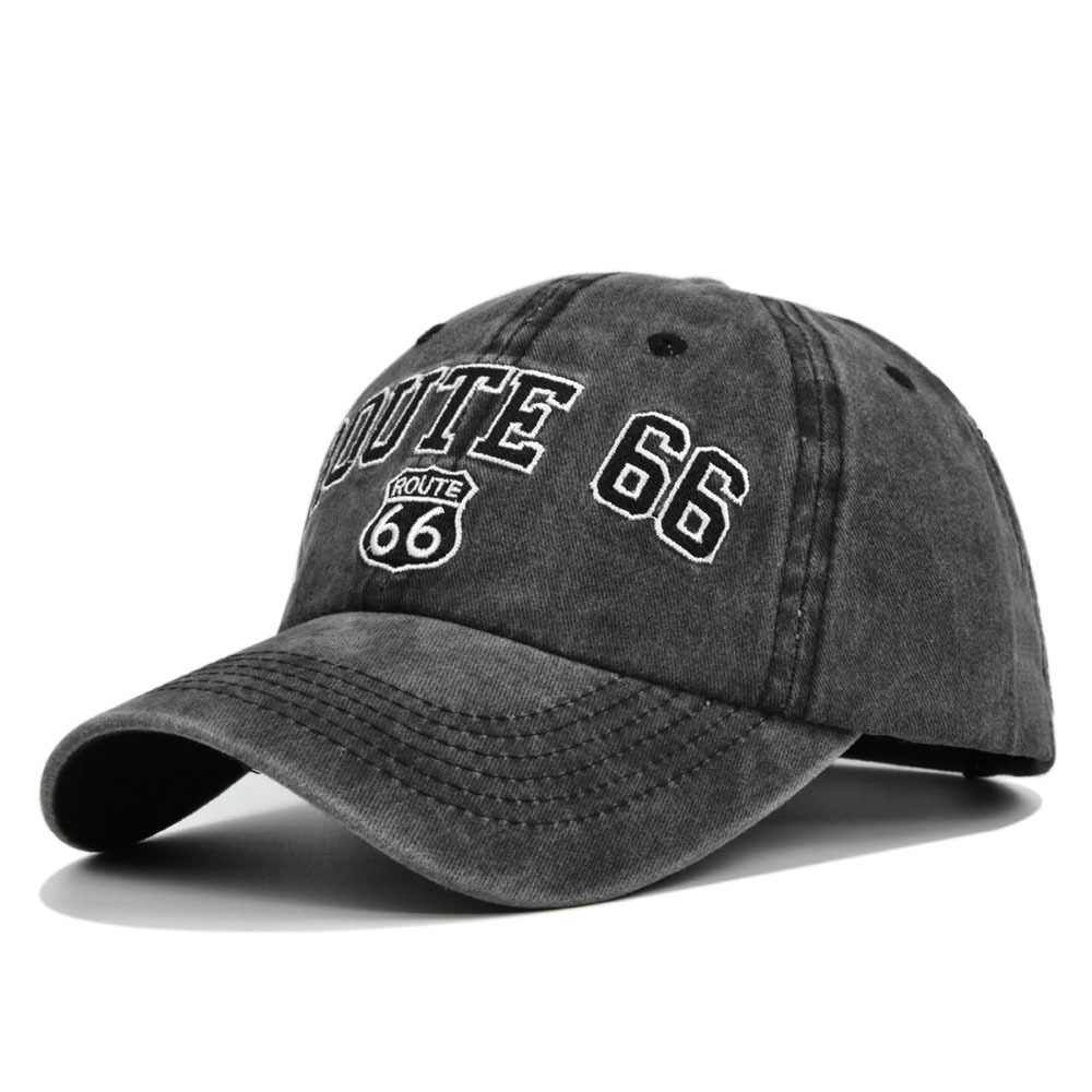 ROUTE 66 Embroidered Denim Washed Baseball Cap-Unitsen