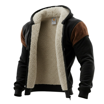 Outdoor Men's Casual Contrast Color Stitching Zipper Cardigan Hooded Sweatshirt Retro Western Sweatshirt Jacket-Unitsen