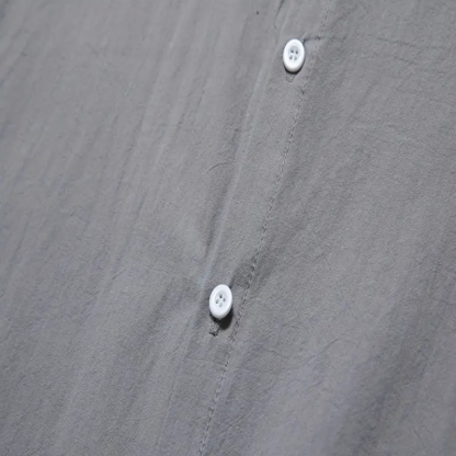 Summer Lapel Solid Color Short Sleeve Men's Linen Blouse-Unitsen