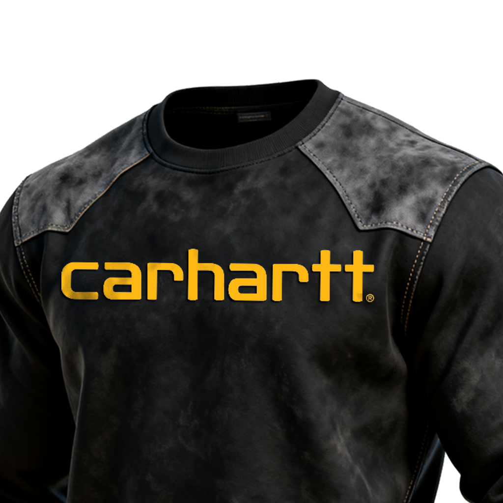 Classic Suede Splicing Crewneck Sweatshirt With Bold Logo Design-Unitsen