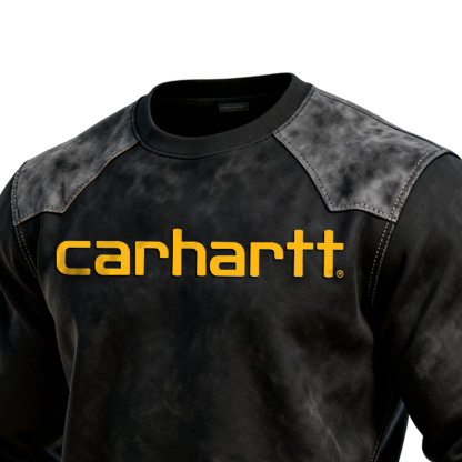 Classic Suede Splicing Crewneck Sweatshirt With Bold Logo Design-Unitsen