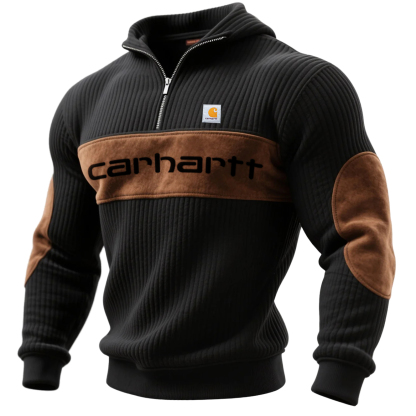 Men's Retro Casual Vertical Stripes Contrast Color Suede Hooded Sweatshirt-Unitsen