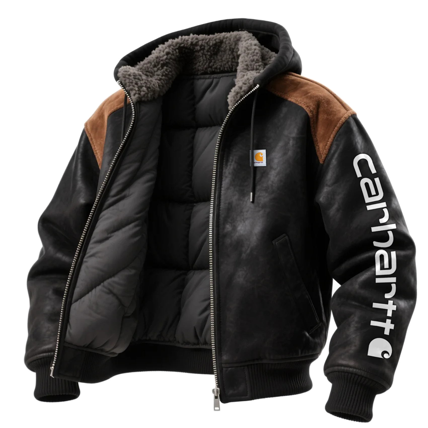 Vintage Suede Fur Collar Hooded Zipper Cardigan Jacket Thickened Quilted Cotton Jacket-Unitsen