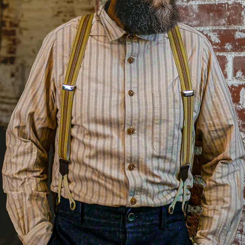 Vintage Striped Shirt With Adjustable Suspenders - Perfect For Casual And Workwear Styles-Unitsen