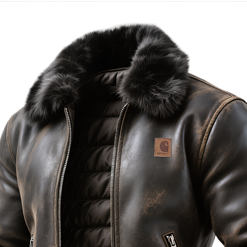 Men's Outdoor Cycling Vintage Brown Leather Jacket With Fur Collar-Unitsen