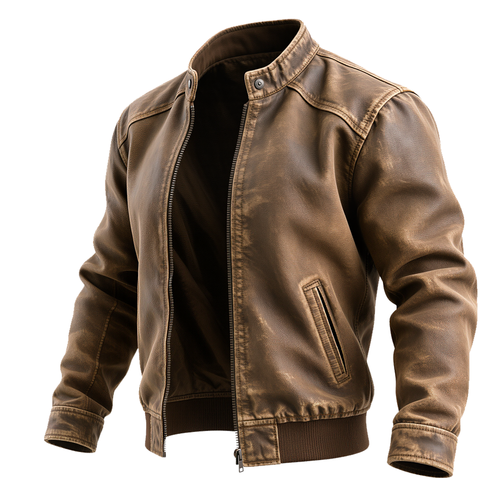 Men's Outdoor Suede Vintage Brown Leather Jacket With Zipper Closure-Unitsen
