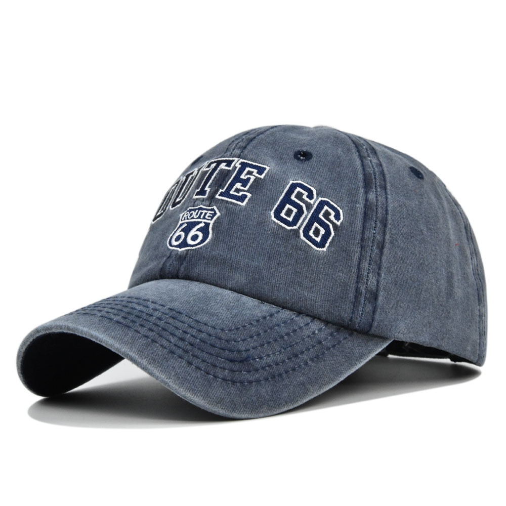 ROUTE 66 Embroidered Denim Washed Baseball Cap-Unitsen
