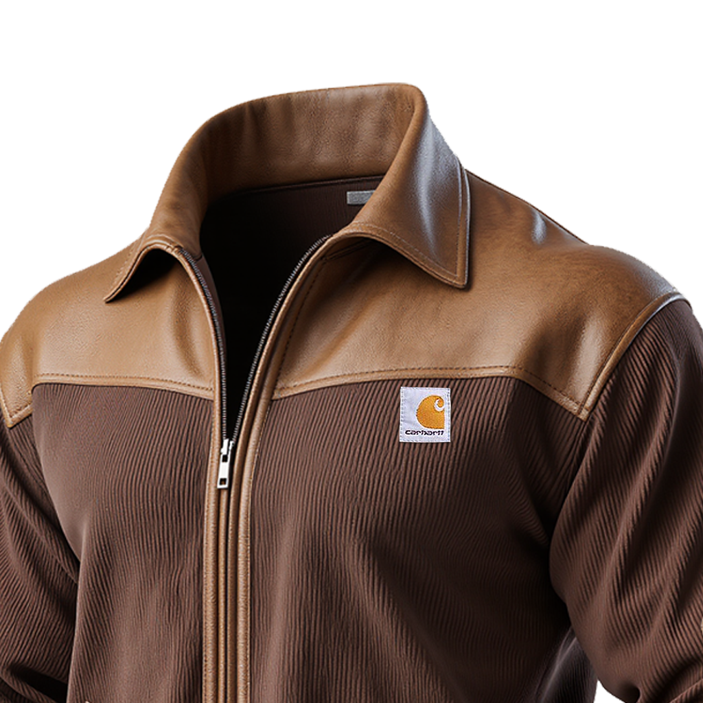 Brown Corduroy And Leather Jacket With Zipper Closure-Unitsen