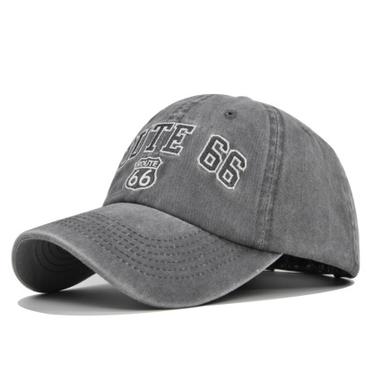 ROUTE 66 Embroidered Denim Washed Baseball Cap-Unitsen