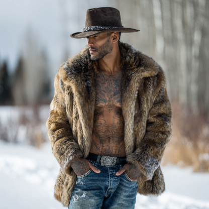 Stylish Faux Wolf Fur Coat-Unitsen