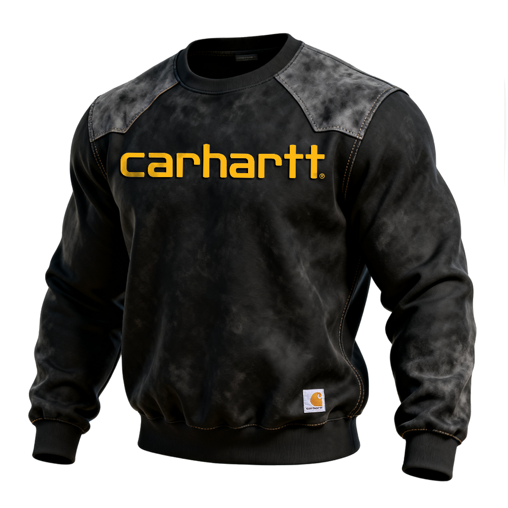 Classic Suede Splicing Crewneck Sweatshirt With Bold Logo Design 7838730