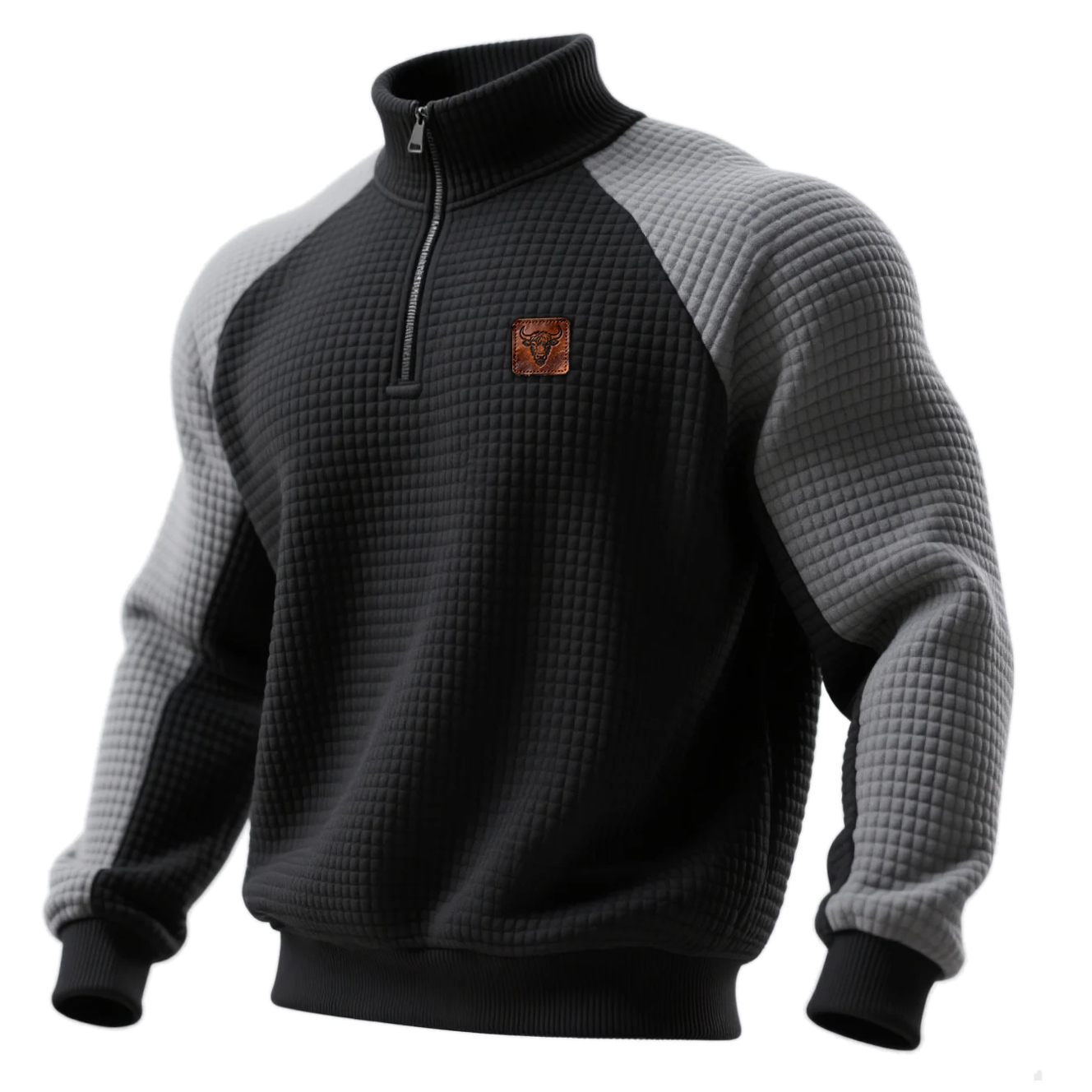 Men's Retro Western Style Waffle Color Block Raglan Sleeve 1/4 Zip Stand Collar Sweatshirt