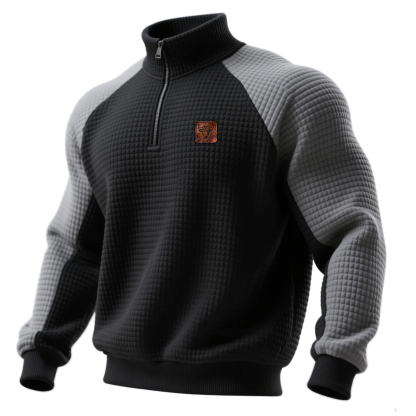 Men's Retro Western Style Waffle Color Block Raglan Sleeve 1/4 Zip Stand Collar Sweatshirt