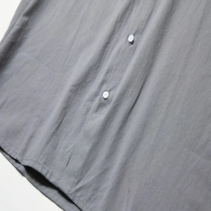 Summer Lapel Solid Color Short Sleeve Men's Linen Blouse-Unitsen