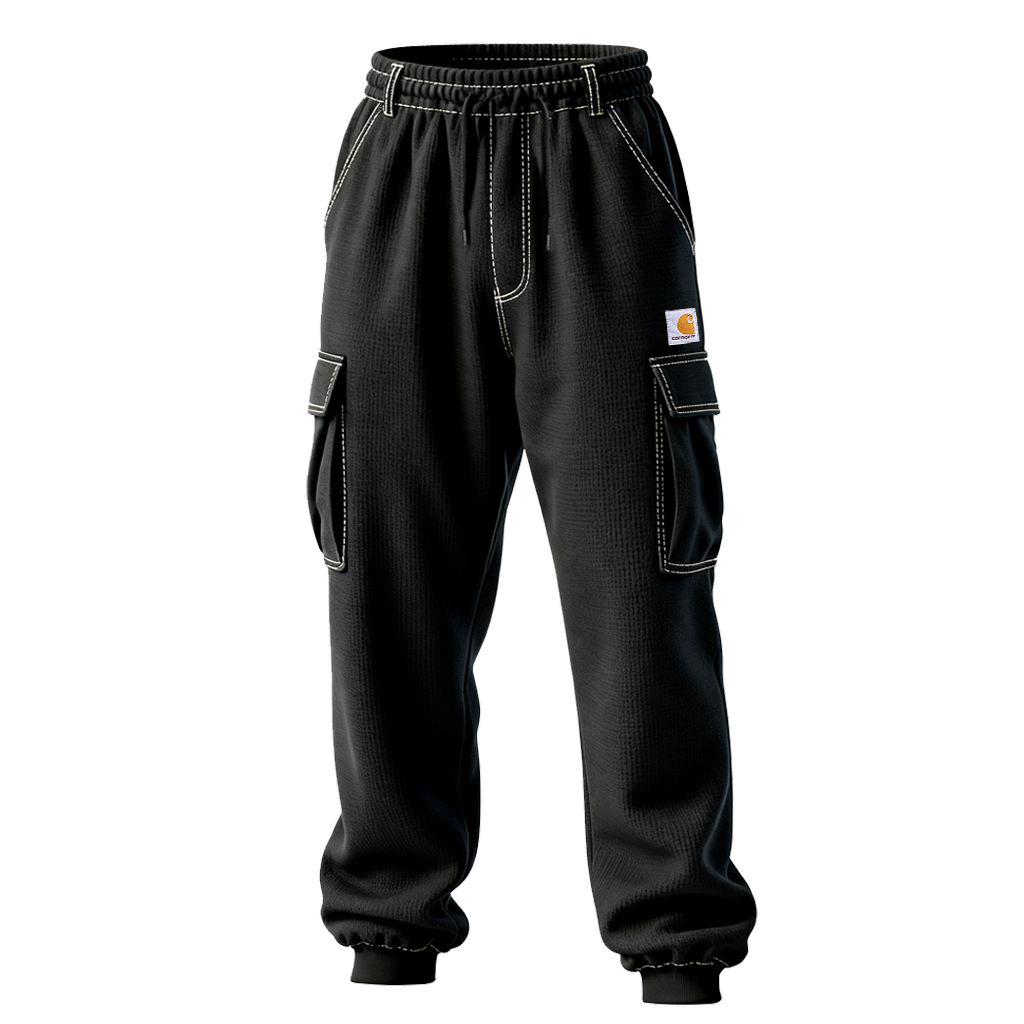 Men's Black Cargo Work Pants With Elastic Waist-Unitsen