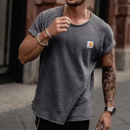 Casual Gray T-Shirt With Rolled Sleeves-Unitsen