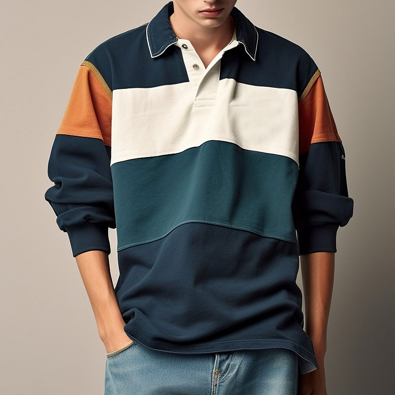 Color Block Long Sleeve Polo Shirt For Men - Stylish And Versatile-Unitsen