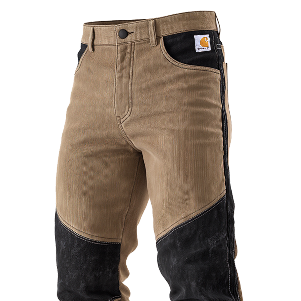 Suede Patchwork Knee Pads Workwear Corduroy And Leather Reinforced Trousers-Unitsen