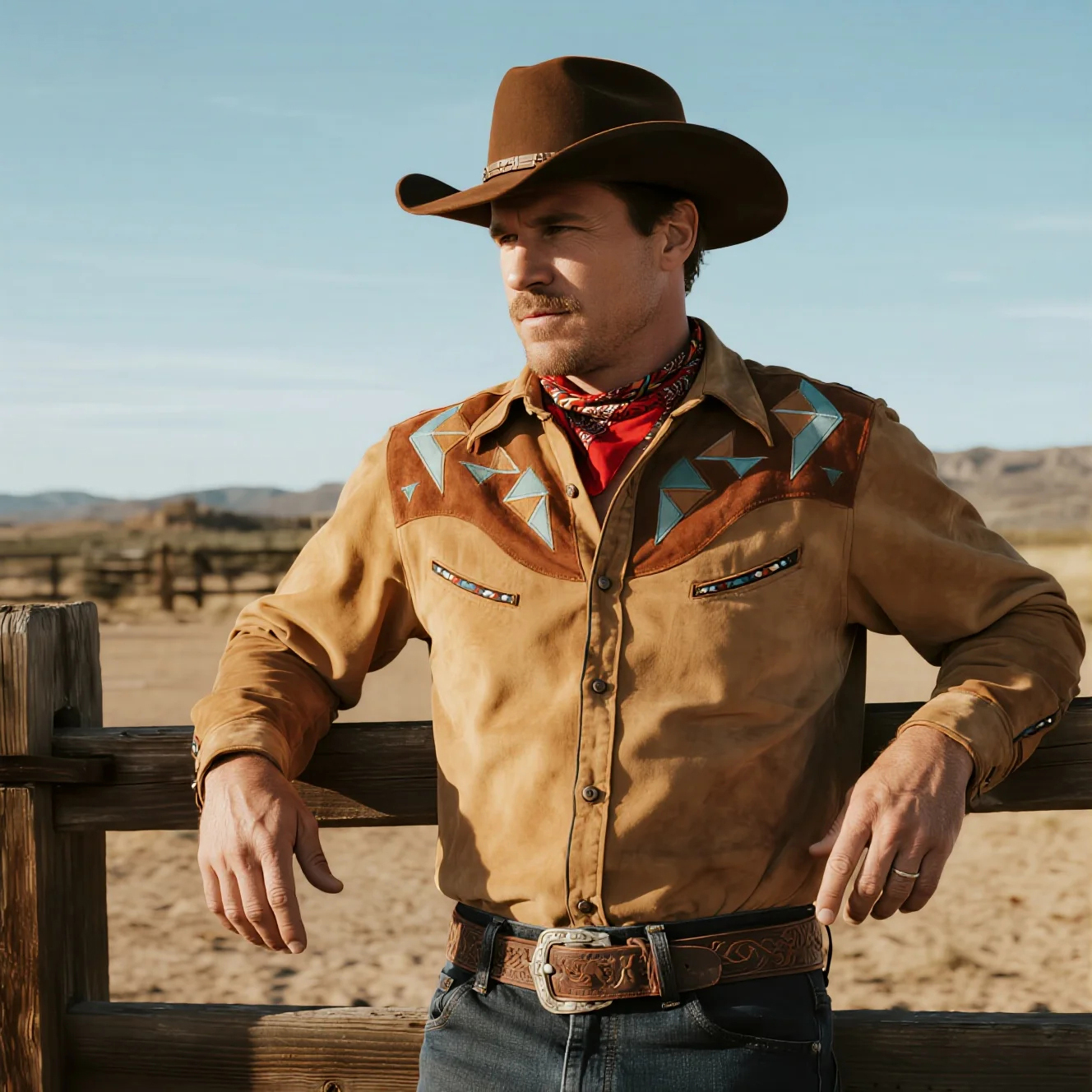 Retro Western Cowboy Style Contrast Color Suede Long Sleeve Top-Unitsen